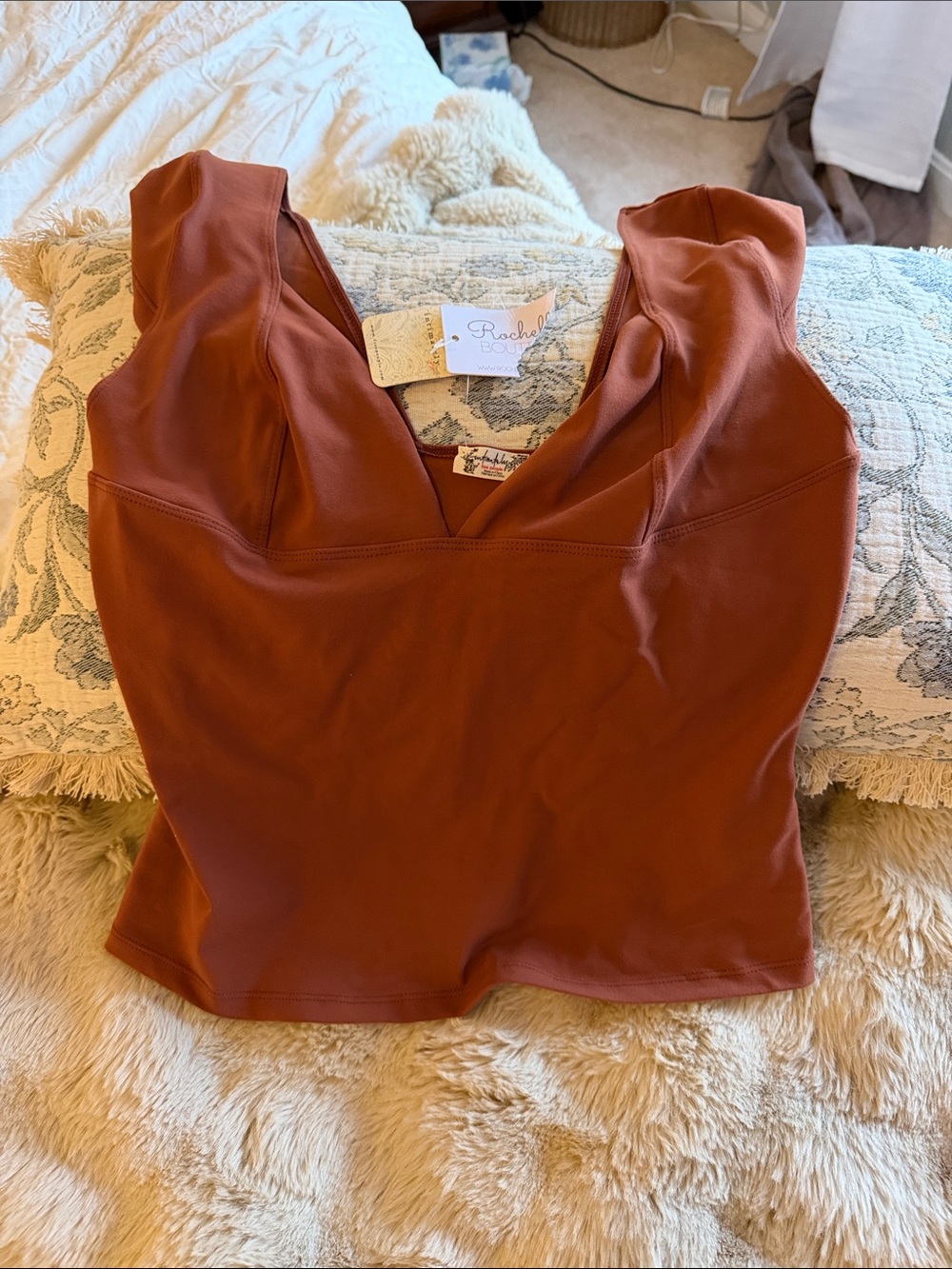 Free People Rust V-Neck Structured Sleeveless Camisole